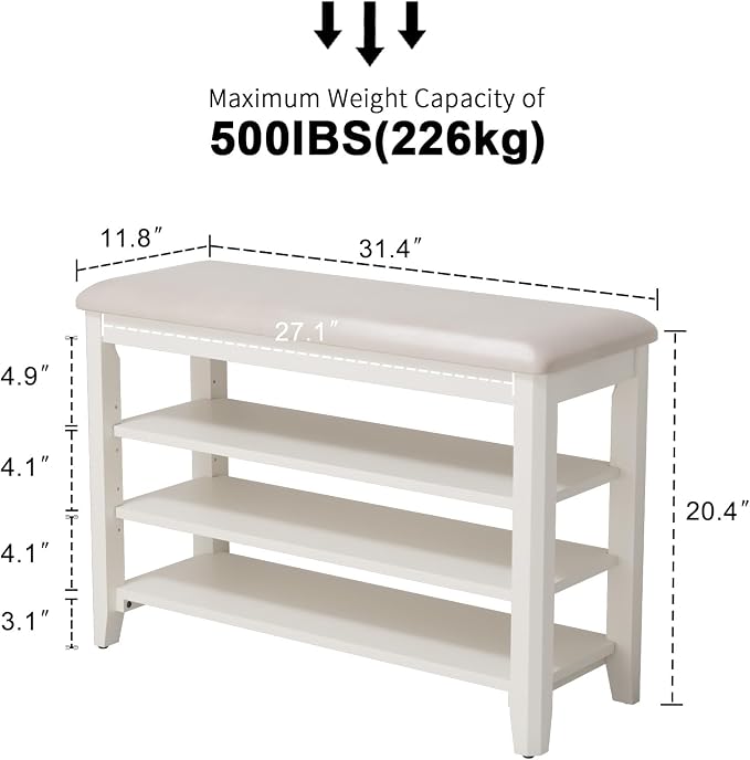 AQIMUELE Shoe Bench with Leather Cushion, 3 Tiers Shoe Storage Bench Height - Image 2