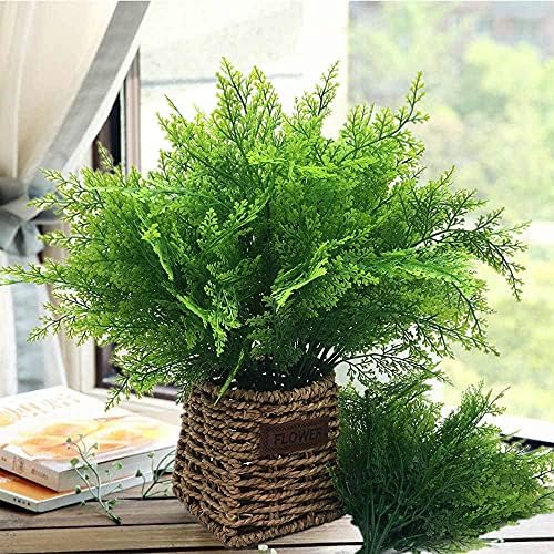 CATTREE Artificial Shrubs Bushes, Plastic Plants Fern Leaves Fake Persian Grass Wedding Indoor Outdoor Home Garden Verandah Kitchen Office Table Centerpieces Arrangements Christmas Decoration 8 pcs - Image 5