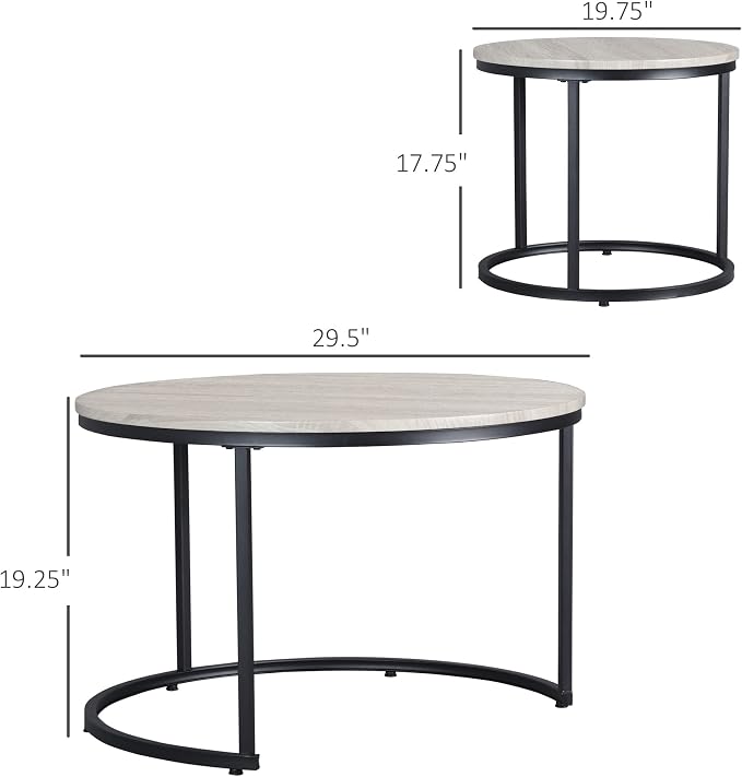HOMCOM Round Nesting Tables Set of 2, Stacking Coffee Table Set - Image 3