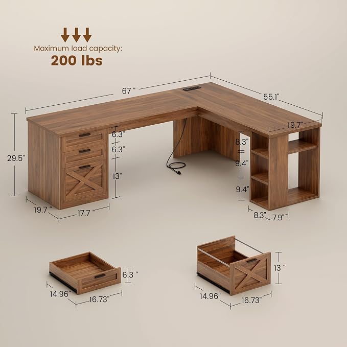SEDETA 67" Farmhouse L Shaped Desk - Image 2