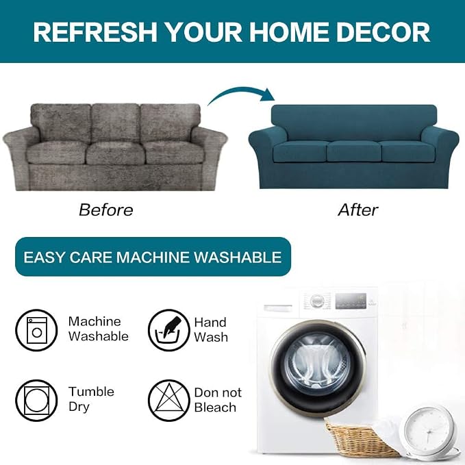 Turquoize 4 Piece Sofa Covers for 3 Cushion Couch Sofa Slipcover Soft Couch - Image 7