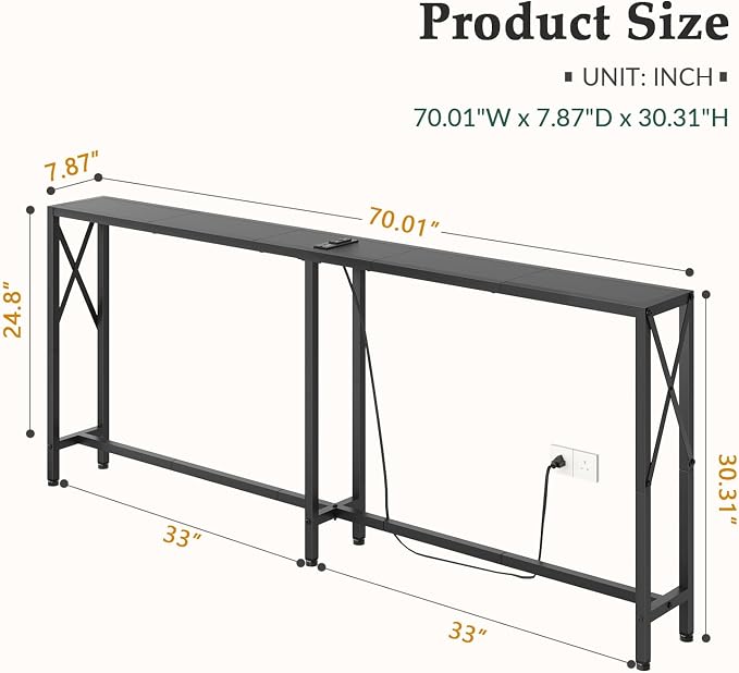 Gewudraw Console Table Narrow Long, Behind Couch Table - Image 3