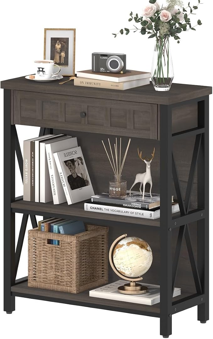 FATORRI Rustic Small Bookshelf, Industrial Wood Book Shelf - Image 8