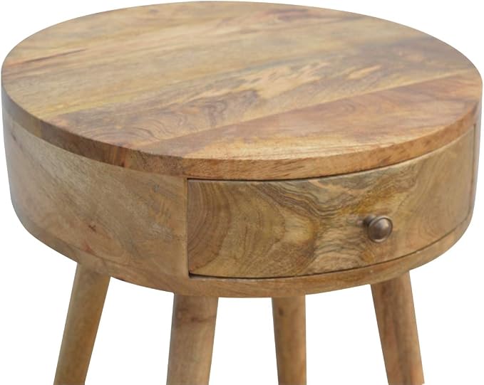 Nordic Inspired Circular Bedside Table 1 Drawer Oak Wood - Image 7