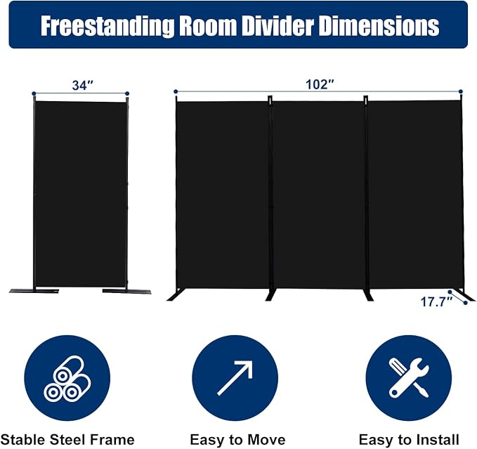 Room Divider 6FT Portable Room Dividers and Folding Privacy Screens, 3 Panel - Image 6