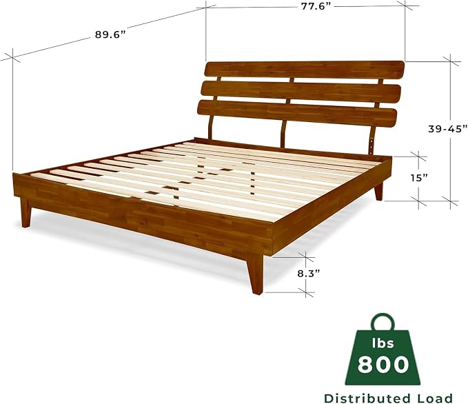 Bme Caden King Size Bed Frame and Adjustable Headboard, 15 Inch Mid Century - Image 2