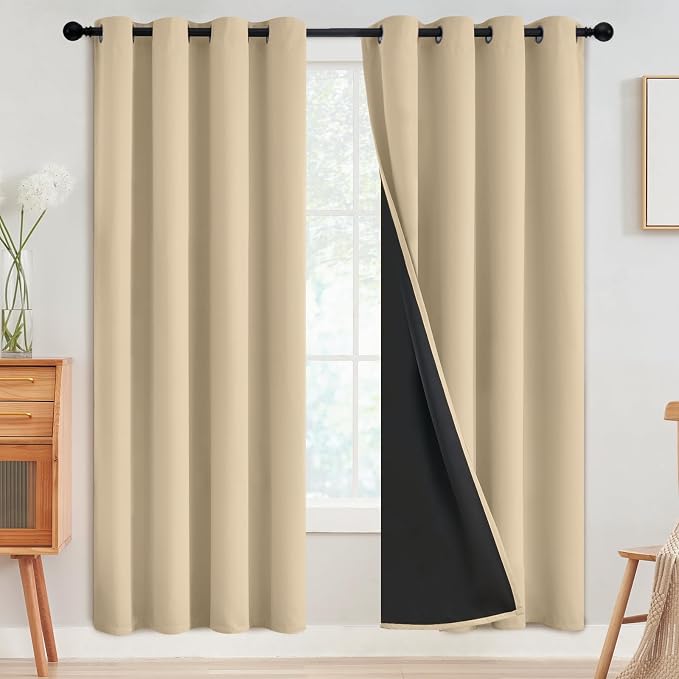 SimpleHome Beige 100% Blackout Curtains Room Darkening Living Room 72 Inch | by SimpleHome