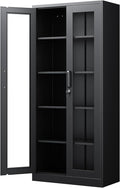 PEUKC Display Cabinet with Glass Doors, 71 Inches Metal Display Case with 4 by PEUKC