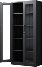 PEUKC Display Cabinet with Glass Doors, 71 Inches Metal Display Case with 4 by PEUKC