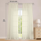 Extra Long Cream Sheer Curtains 96 Inches Long 2 Panels Set, Soft Lightweight - Image 2