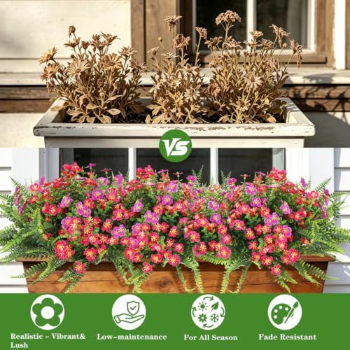 RECUTMS Artificial Flowers for Outdoors,Rose Purple Fake Flowers Plants - Image 5