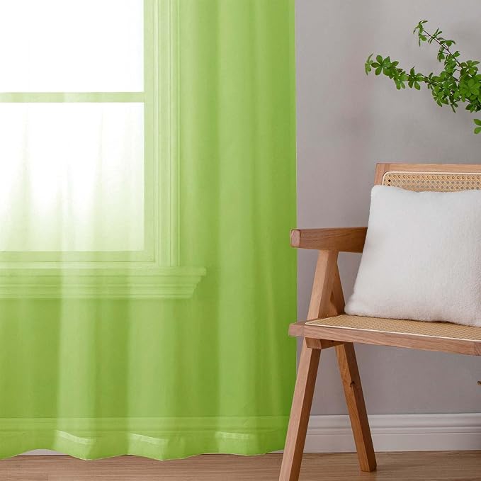 Lime Sheer Curtains 63 Inch Length 2 Pcs, Lightweight Solid Transparent Window - Image 7