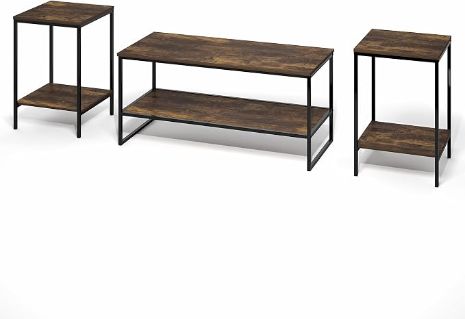 Furinno Simplistic Coffee Table and End Table Set of 3, Modern Metal Frame - Image 5
