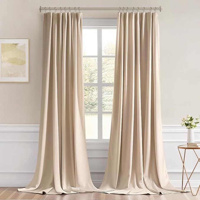 MIULEE Beige Back Tab Blackout Curtains 52x120 Inch Long 2 Panels Set | Rod - Image 9