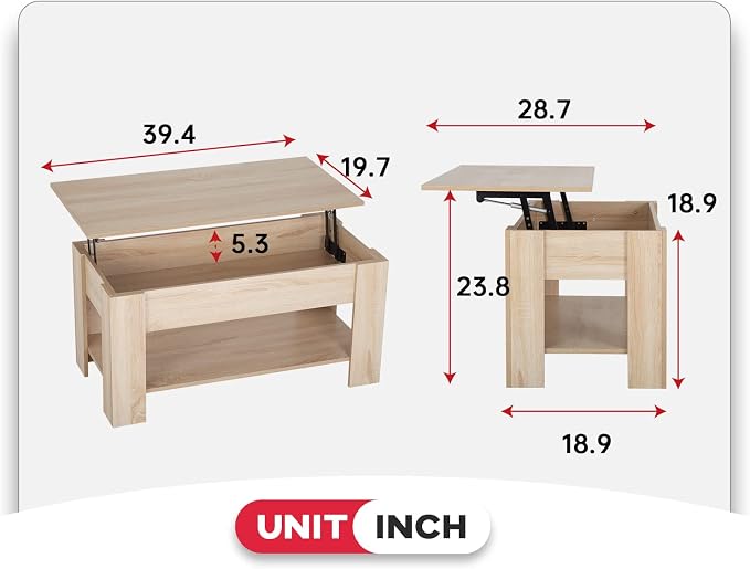 Lift Top Coffee Table with Lift Tabletop Hidden Compartment and Storage Shelf - Image 3