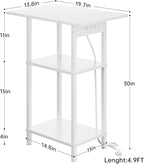 Asgolion Tall Side Table with Charging Station, Skinny End Table Nightstand - Image 3