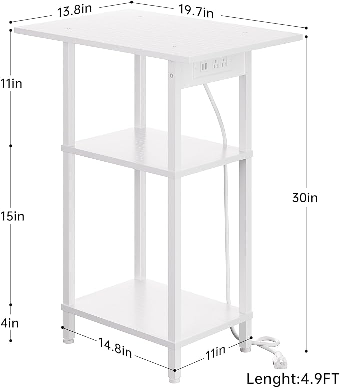 Asgolion Tall Side Table with Charging Station, Skinny End Table Nightstand - Image 3