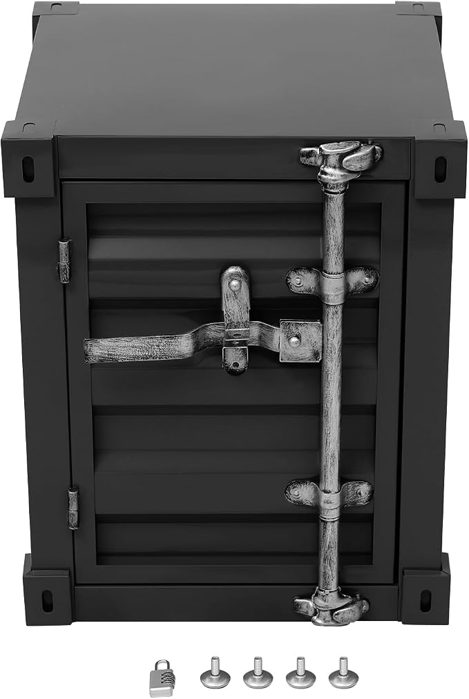 Side Table, Industrial Metal Container Cabinet, Wrought Iron Container Side - Image 9
