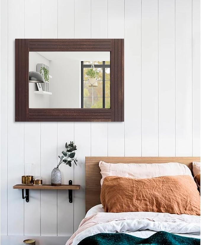 Wood Wall Mirror Rectangular Framed Rustic Vintage Mirrors Decor Farmhouse - Image 5