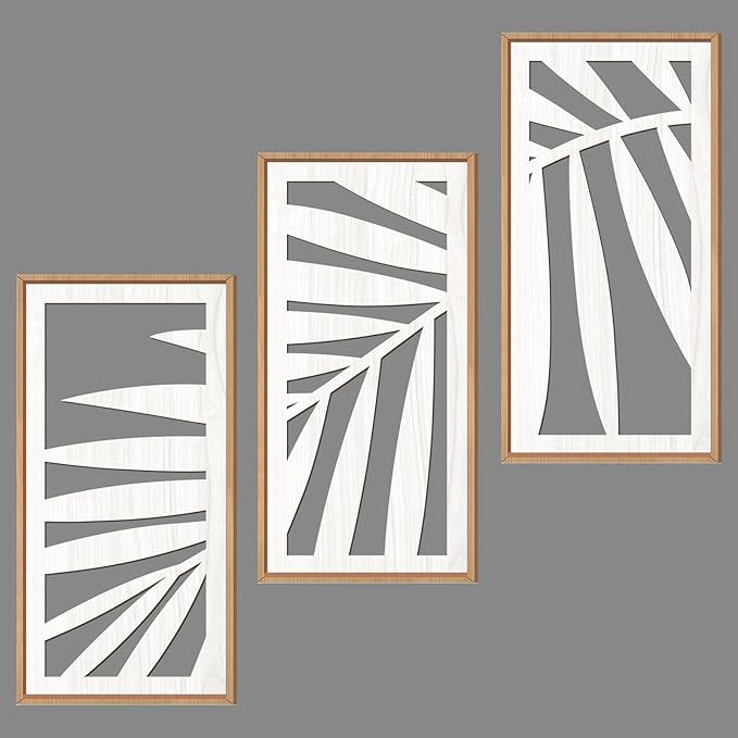 IARTTOP Tropical Palm Tree Leaf Wood Wall Art White Framed 8x16 Inch Set of 3 by IARTTOP