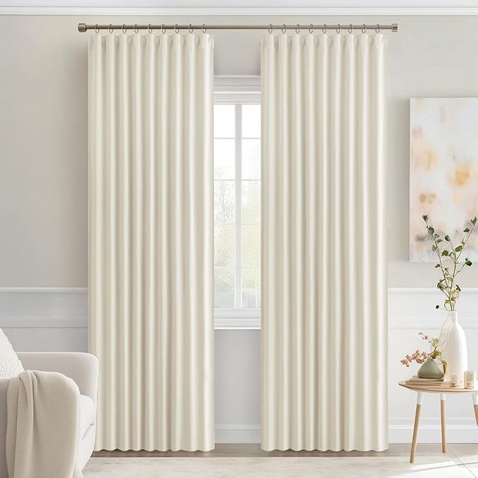 MIULEE Beige White Back Tab Blackout Curtains 52x90 Inch Long 2 Panels Set | - Image 9