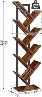 HOOBRO Tree Bookshelf, 9-Tier Bookcase Wooden Shelves, Floor Standing Storage - Image 3