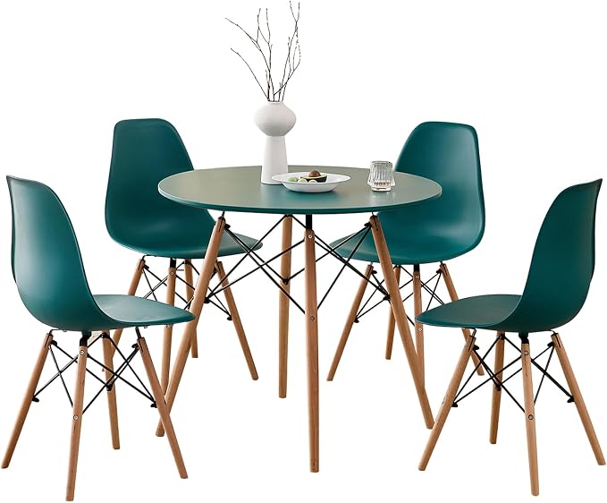 5-Piece Round Dining Table Set, Small 31.5" Kitchen Table Chairs Set of 4 Space by LECAFURHL