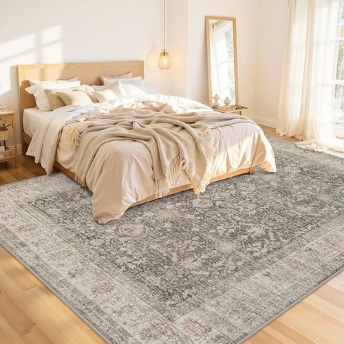 10x14 Area Rugs Living Room: Bedroom Washable Carpet Warm Taupe | Vintage Boho - Image 2