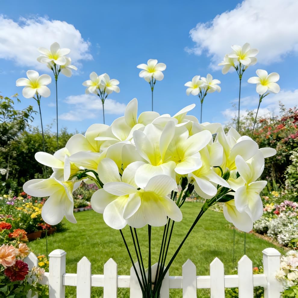 10pcs White Artificial Flowers Fake Plumeria Flower with Stems Silk Flower - Image 6