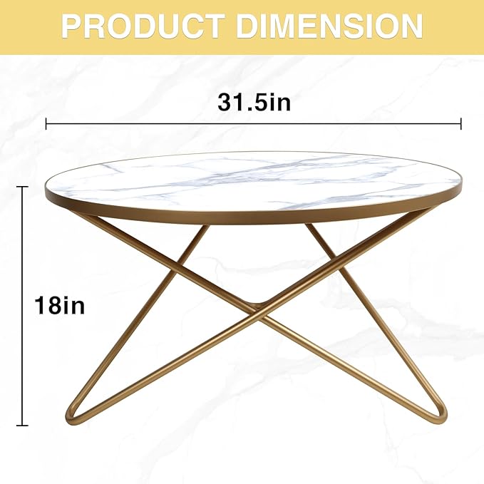 HLR Round Coffee Table with White Faux Marble Top - Image 2