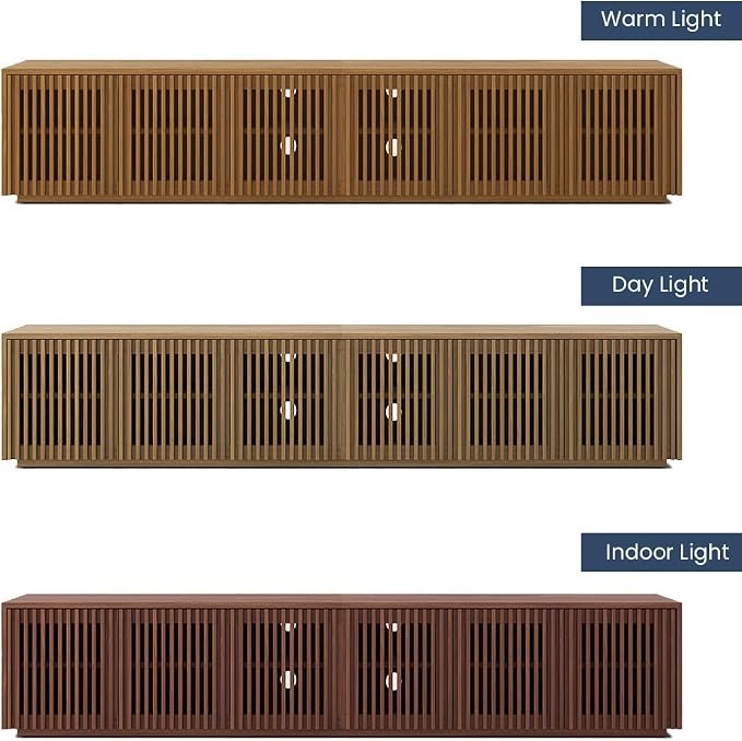 POVISON Full Assembled Mid Century Modern TV Stand, Wood Slatted Media Console - Image 3