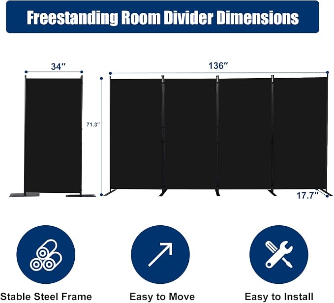 Room Divider 6FT Portable Room Dividers and Folding Privacy Screens, 4 Panel - Image 6