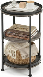 Dulcii Round Side Table with 3 Shelves by Zexvida