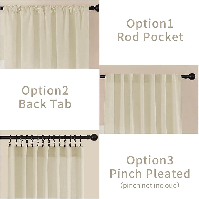 Joydeco Linen Curtains 90 Inch Length 2 Panel Sets, Light Filtering Curtains - Image 3