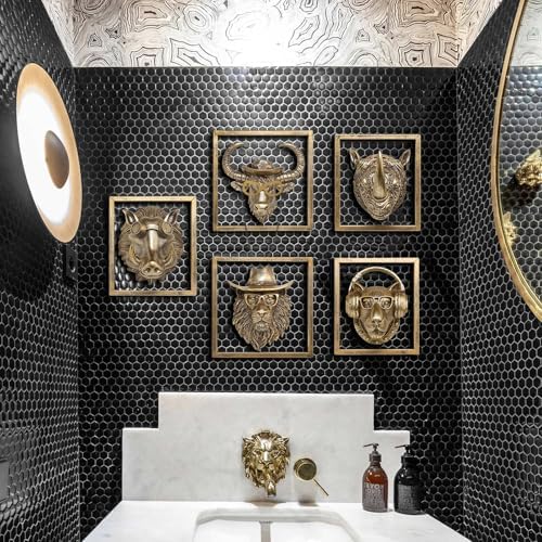 JJALIGHTS Exquisite Resin Animal Head Wall Sculpture (Gift Metal Frame) - Imitation Copper Vintage Decor for Living Room, Bedroom & Office | Decorative Wall Hanging Art (Bison) - Image 6