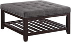 24KF Large Square Upholstered Tufted Linen Ottoman Coffee Table, Large Footrest - Image 3