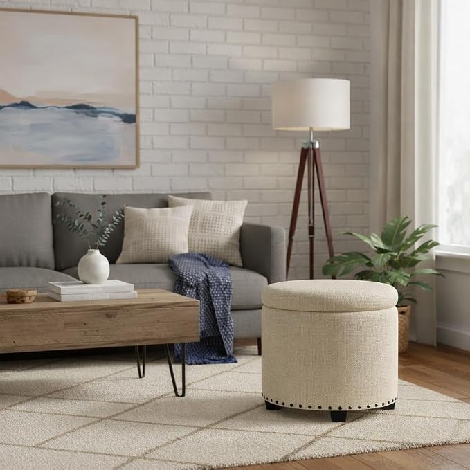 HomePop Home Decor | Upholstered Round Storage Ottoman - Image 4