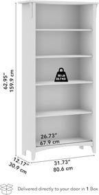 Bush Home Salinas 5 Shelf Bookcase in Vintage Black, Tall Bookshelf, Large Book - Image 3