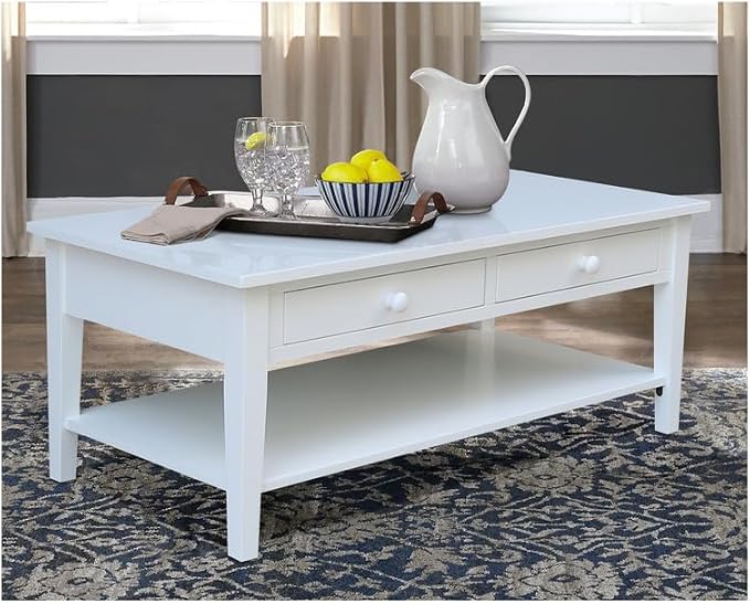 HomeStock Seaside Style Coffee Table in White Solid Parawood, - Image 2