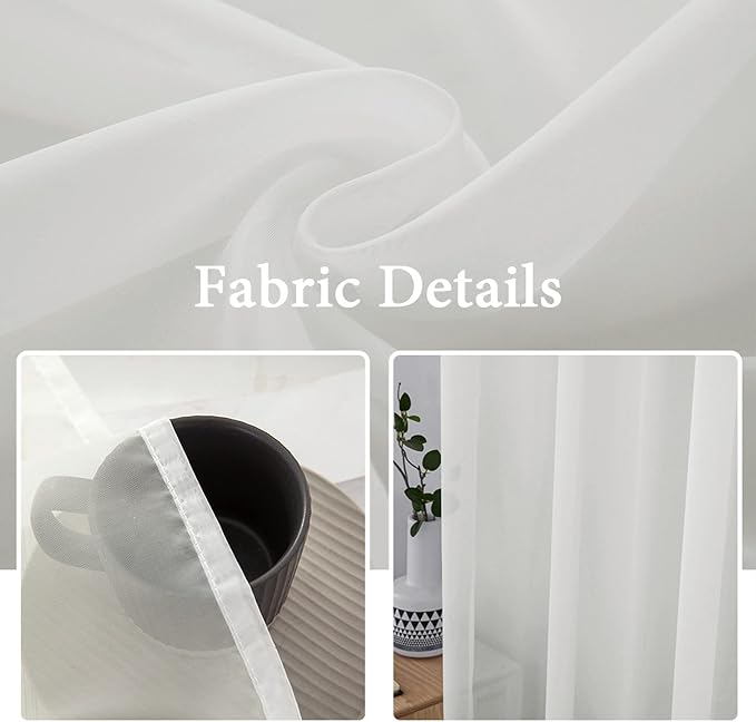 MIULEE 2 Panels Sheer Curtains for Living Room 54 X 102 Inches Ivory | Window - Image 3