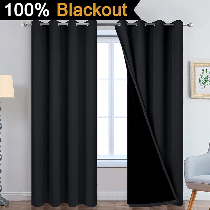 Yakamok Black 100% Blackout Curtains 96 Inches Long - Image 2