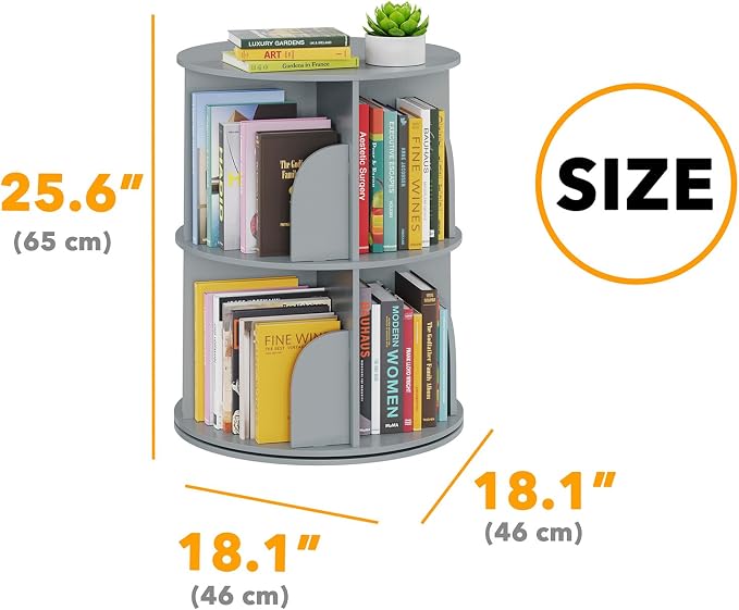SpaceAid 2 Tier Rotating Bookshelf Tower, Spinning Bookcase Lazy Susan - Image 2