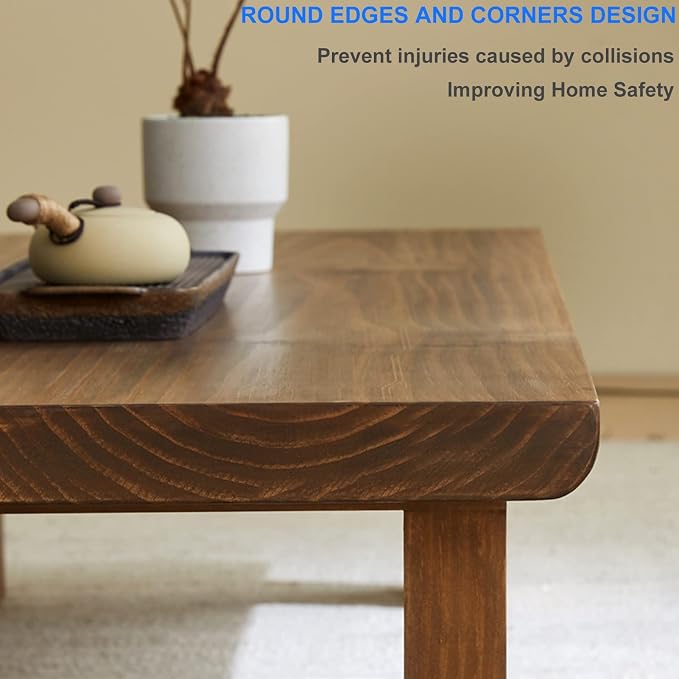 Japanese Style Low Table Multifunctional Rectangle Wooden Farmhouse Cocktail - Image 7