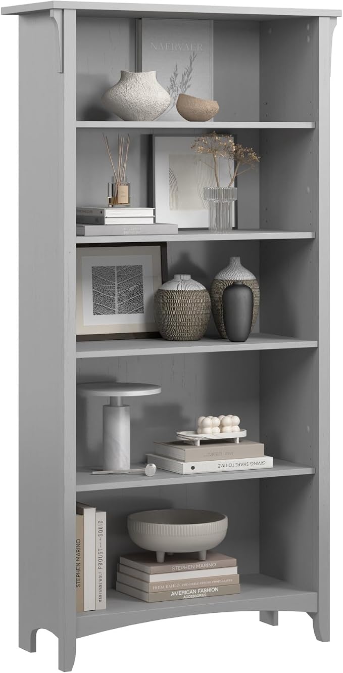 Bush Home Salinas 5 Shelf Bookcase in Cape Cod Gray, Tall Bookshelf, Large Book - Image 6