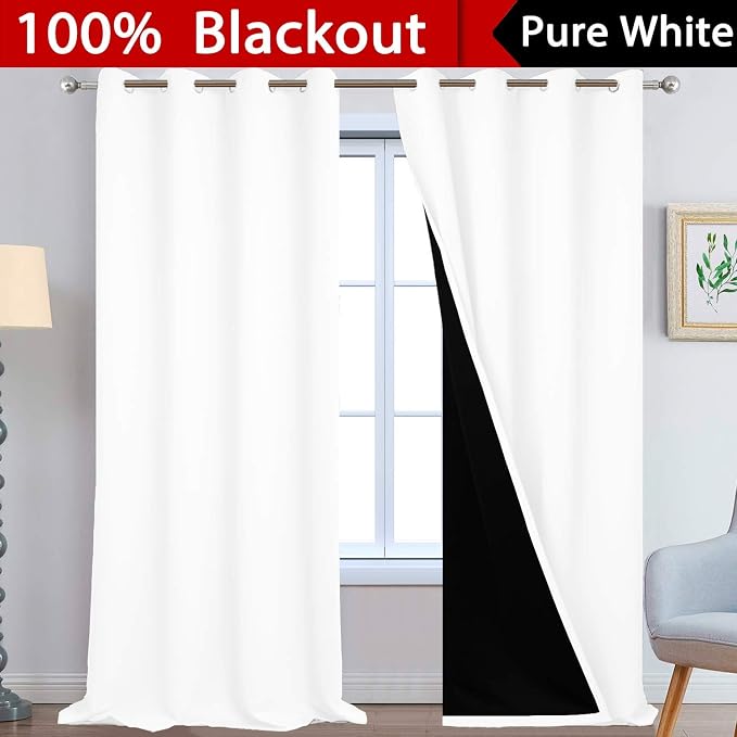 Yakamok Pure White 100% Blackout Curtains 108 Inches Long 52" Wide 2 Panel | - Image 2