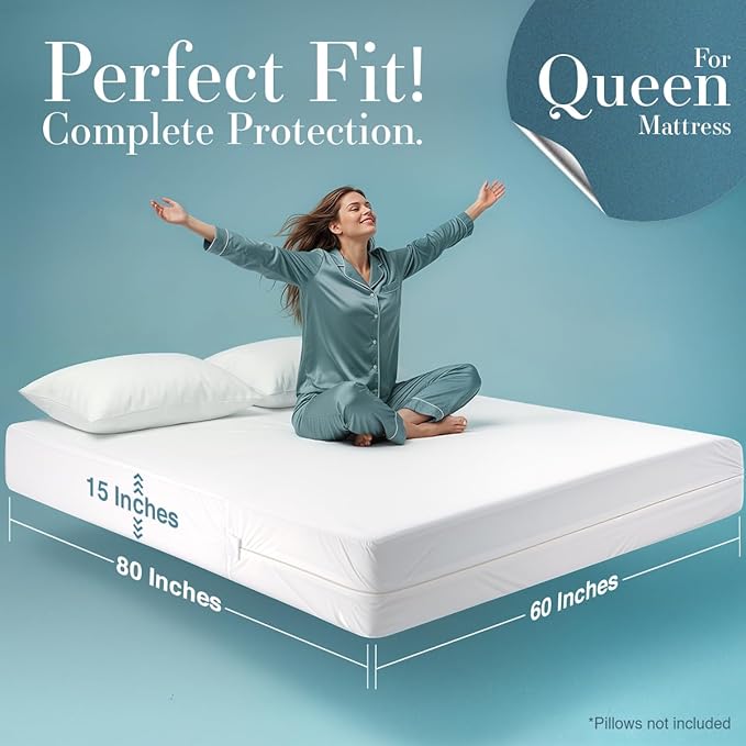 Utopia Bedding Queen Mattress Protector Zippered, 100% Waterproof Bed Bug and - Image 2