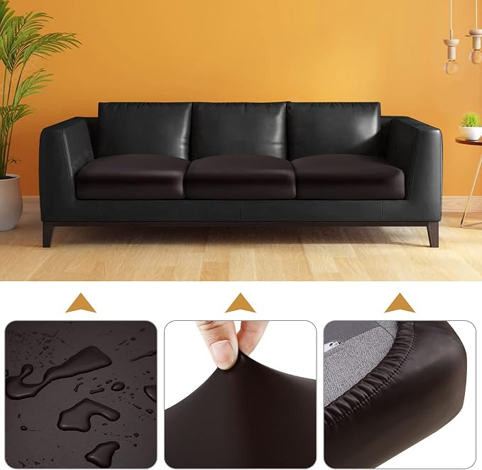 Fuloon PU Leather blend Couch Cushion Slipcover, Waterproof Stretch Covers - Image 3