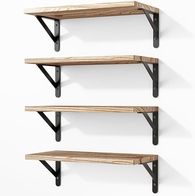 Fixwal Floating Shelves for Wall, Wood Wall Mounted Shelves for Bedroom by Fixwal