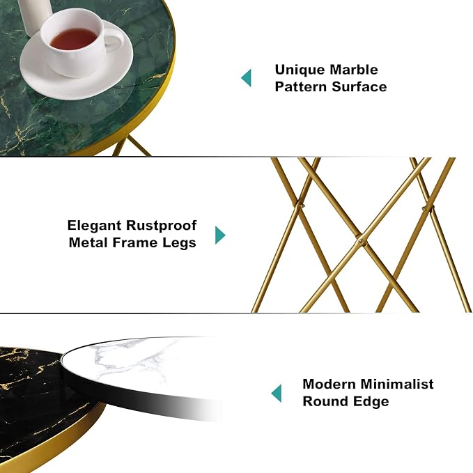HLR Modern Round Side Table Set of 2, End Table - Image 4