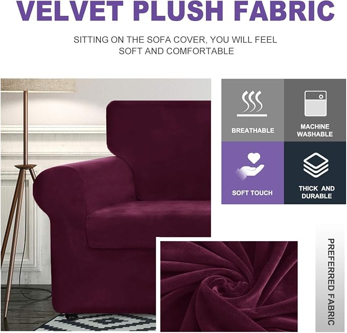 ZNSAYOTX Oversized Velvet 3 Piece Couch Cover - Image 3